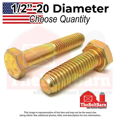 1/2 -20 Grade 8 Fine Hex Cap Screws Zinc Yellow USA Made (Choose Length & Qty) • $9.26