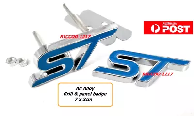 ST Badges X 2 For Ford Fiesta Focus Alloy Blue & Chrome Grill & Panel Badges. • $22.95