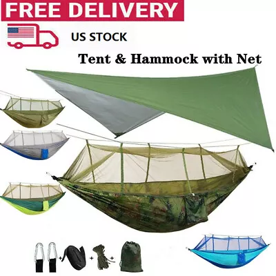 2 Person Camping Hammock Tent Mosquito Net+Waterproof Rainfly Tarp Shelter Cover • $12.99