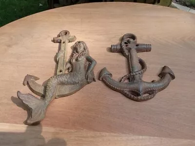 Vintage Reproduction Cast Iron Mermaid And Anchor Outdoor Yard Art  • $25