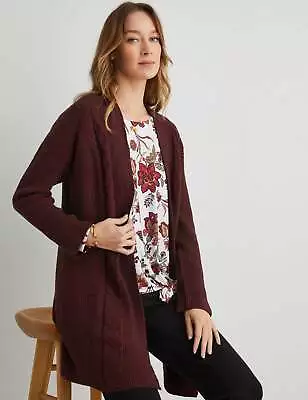 NONI B - Womens Jumper - Long Winter Cardigan Cardi - Brown - Sweater - Cable • $22.70