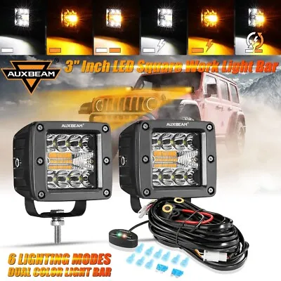 AUXBEAM 3 Inch LED Cube Pods Work Light Spot Amber White Strobe Driving Fog Lamp • $56.99