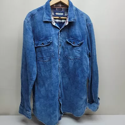 32 Bar Blues Men's XL Blue Denim Jean Shirt Button Up Casual Window Pane Cotton • $19.98