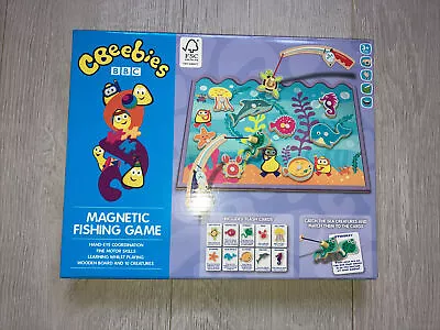 CBeebies Magnetic Fishing Game Wooden Board Flash Cards Learn Play 10 Creatures • £5