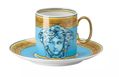 Versace Rosenthal Medusa Amplified Blue Coin- Coffee Cup & Saucer • $225
