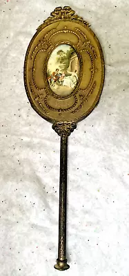 VTG Antique Victorian Hand Mirror Filagree Gold Ornate Chic Patina - Handheld • $31.95