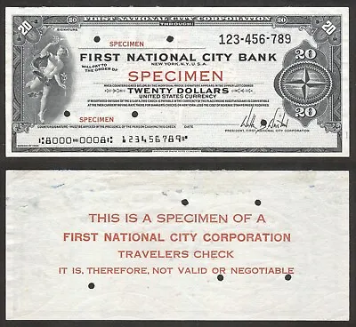 USA - First National City Bank - 20 Dollars - Travellers Cheque - SPECIMEN • $8.99