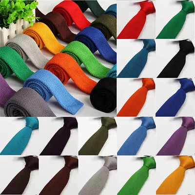 Men Tie Knit Knitted Ties Skinny Woven Plain Cravate Narrow Necktie Solid Color • $4.93