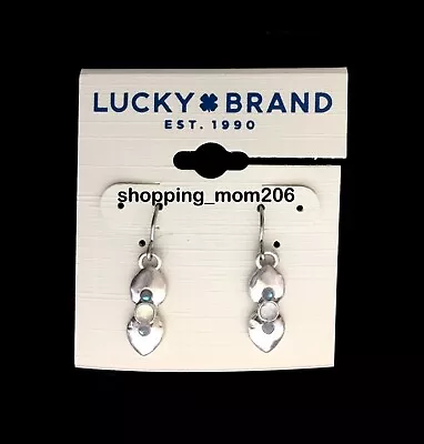 Lucky Brand Matte Silver Tone Hammered Finish W/Stone & Cut Crystals Earrings • $12.99