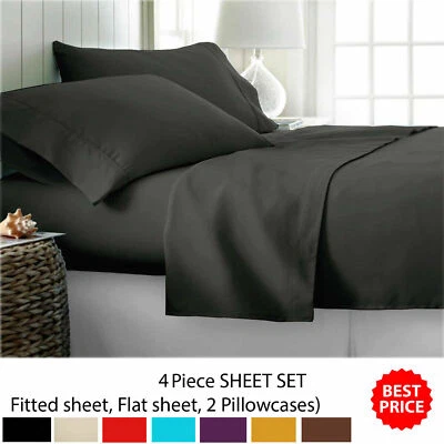 $23.49 • Buy Ultra Soft 2000TC 4Pcs Sheet Set Flat Fitted Sheet&Pillowcase Double Queen King