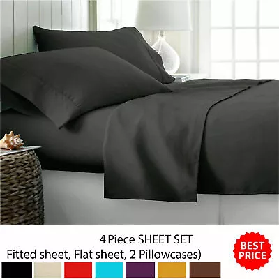 Ultra Soft 2000TC 4Pcs Sheet Set Flat Fitted Sheet&Pillowcase Double Queen King • $26.39