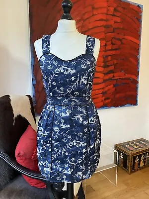 Max C Blue Mini Dress Size 10 100% Cotton Lined • £14.99