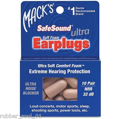 Macks Ultra SafeSound Foam Earplugs X 10 Pair (FREE UK P&P) • £5.95