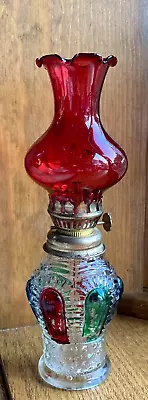 VTG Miniature Colorful Glass OIL LAMP Knobby Jeweled Pattern Hong Kong 8.5” • $13.95