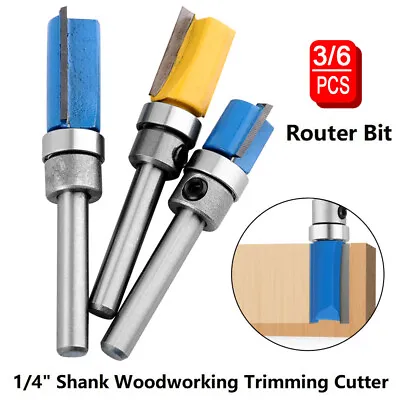 £6.98 • Buy 3/6x Router Bit Set Template Cutter 1/4  Shank Straight Woodwork Flush Trim Tool