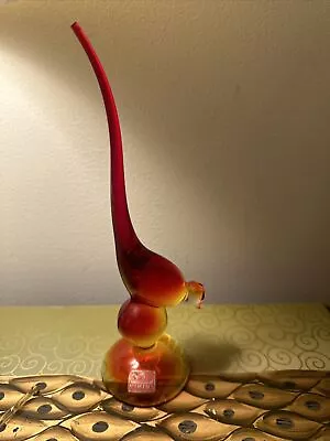 Vintage Viking Glass #1310 Epic Long Tail Bird Persimmon Amberina XL-Tail 12.5  • $150