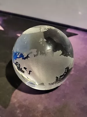 Vintage Glass Art Paperweight Globe Earth Planet World Etched Clear Mcm • $18