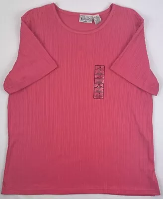 NWT Vintage Basic Editions Plus Crew Neck Short Sleeve Top Ribbed Pink 1X Women • $34.18