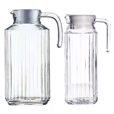 Glass Fridge Jug With Lid Drinks Pitcher Water Cocktail Picnic Milk Non Drip • £9.99