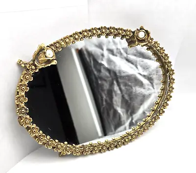 Vintage Vanity Perfume Mirror Tray Sam Fink? Gilt Finish Flowers Oval 28L2  • $14.95