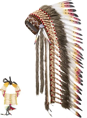 $92.95 • Buy Native American Indian Headdress Large Feather Headdress And Choker For Native