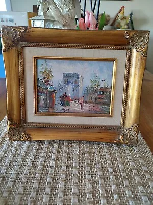 Vintage Oil Painting On Canvas Gilt Wood Frame Signed By Artist Wall Hanging Art • $24.99