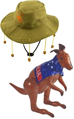 £12.95 • Buy Adult's Aussie Outback Hat With Corks - Inflatable Kangaroo Fancy Dress Up Kit