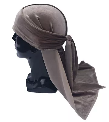 Taupe Velvet Durag Beige Long Tail Head Scarf Turban Head Cap Wave Brown • $12