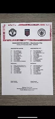 Man Utd FC Women V Man City FC Women Team Sheet  (Season 2023-2024) • £2.99