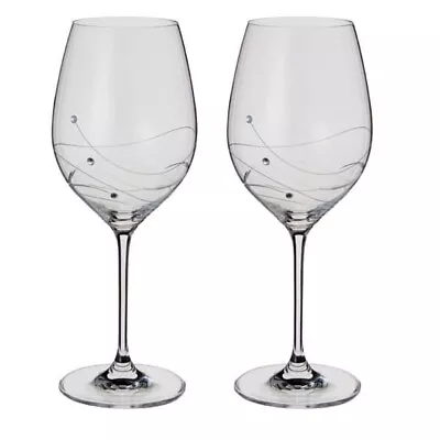 Dartington Clear Crystal Embellished Handmade Glitz Goblet Wine Glasses Set Of 2 • £54