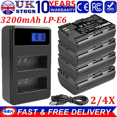 2/4x 3200mAh LP-E6 Battery /Charger For Canon EOS 5D 6D 7D 60D 70D 80D Camera UK • £44.99