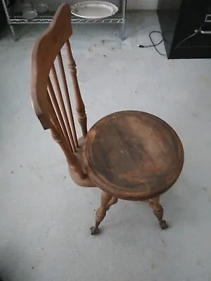 $130 • Buy Antique Wood Piano Stool With Ball & Claw Feet Vintage Swivel Seat