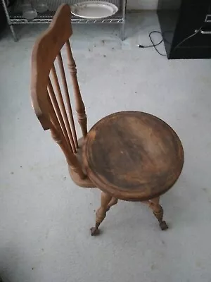 Antique Wood Piano Stool With Ball & Claw Feet Vintage Swivel Seat • $110