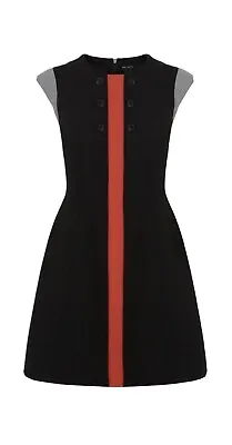 Karen Millen Women's Black Contrast Panel Button Detail A-Line Dress US4/UK8 New • $72.25