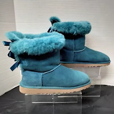 UGG Australia Boots Bailey Bow Turquoise Suede Womens 6 3280Y • £28.50