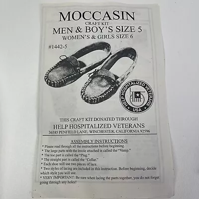 Moccasin Craft Kit Men Size 5 Hospitalized Veterans Gray Leather Women Size 6 • $16