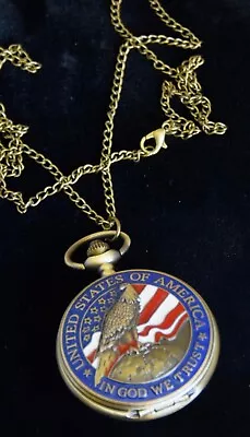 American Flag Eagle Pocket Watch Retro Bronze Liberty Quartz Classic Dial Men US • $14.99