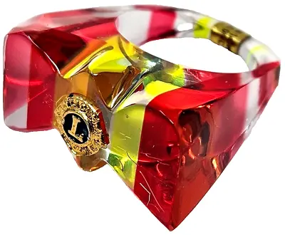 Vintage Lucite Lions Club Ring Chunky Resin Red Yellow Blue Striped Mid-Century • $8.39