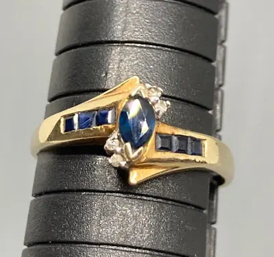 HDS 10K Yellow Gold 0.4 Ct Diamond And Marquise Sapphire Engagement Ring Size 8 • $180