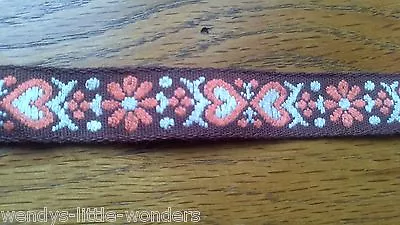 £1.99 • Buy 2 Metres 17mm Sewing Tape Haberdashery Upholstery Heart & Flower Brown Orange 