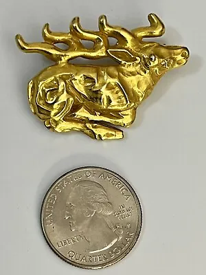 Vintage Pin Sign MMA Reindeer Deer Gold Tone Pin Brooch Metropolitan Museum Art • $45