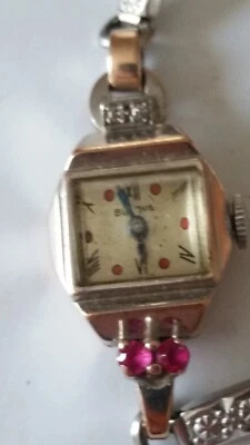 $269 • Buy ANTIQUE /1940S/ 14K YELLOW GOLD RUBY/Diamonds Ladies Watch BULOVA