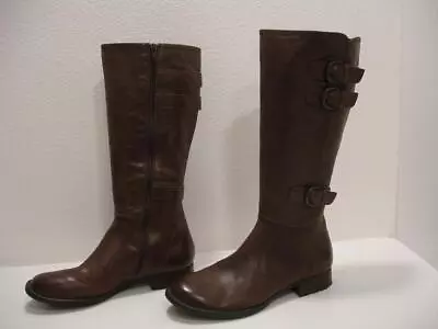 Women's 8.5 M Born Attila Brown Leather Knee High Riding Boots Side Zip Buckles • $49.99