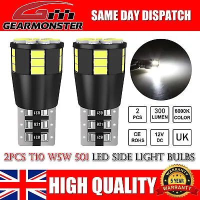 2x T10 501 LED Side Light Bulbs W5W 24-SMD 6000K Bright White Canbus Error Free • £3.59