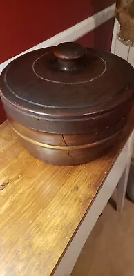 ANTIQUE 19thc. HANDMADE LARGE WOODEN TREENWARE DRY GOODS SUGAR CONTAINER AND LID • $240