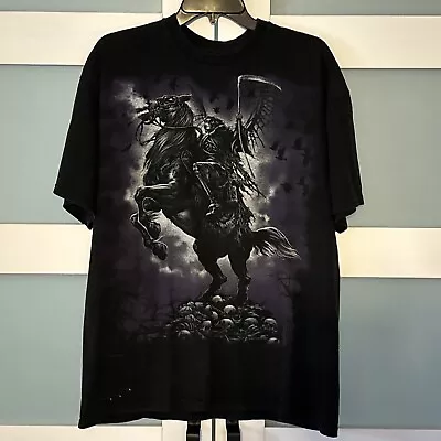 Vintage Liquid Blue Shirt Black Grim Reaper Angel Of Death Grunge Y2k Sz XL • $24.99