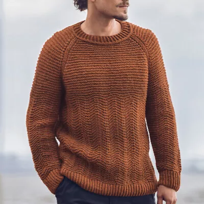 Men Warm Round Neck Knitted Long Sleeves Pullover Pure Color Casual Slim Sweater • $32.19