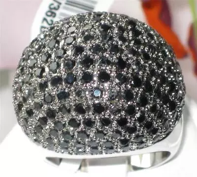 Ladies Black Ring Dome Pave Cz Silver Rhodium Cocktail Size J T Statement W362 • £26.34