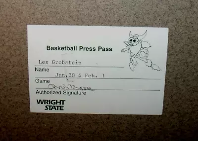 Wright State Raiders Basketball Les Grobstein VTG Press Media Pass Ticket Stub • $6.99