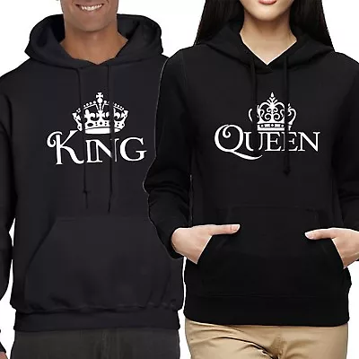 Nwt King Queen White Crown Couple Matching Valentine Day Black Hoodie Sweatshirt • $23.99